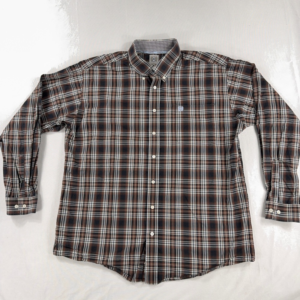 Cinch Button Down Shirt Brown Plaid Western Classic Fit Mens‎ Large MTW1105452